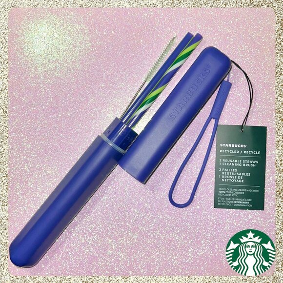 💜 ♻️ 2025 Starbucks Purple/Blue Recycled Straw 4 Piece Set NWT - Picture 1 of 5